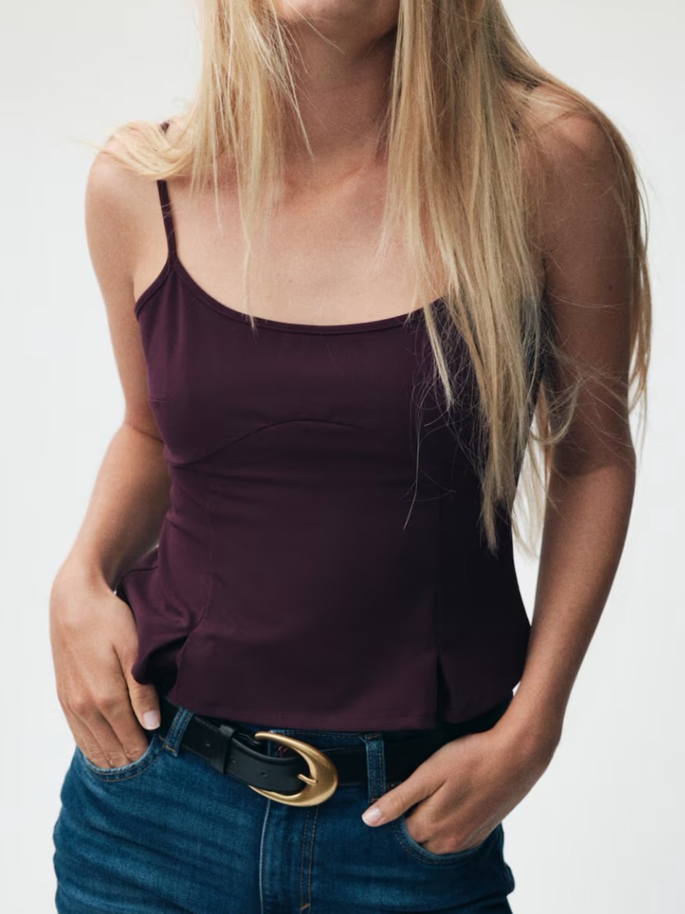 H&M NWT Plum purple  spaghetti strap peplum structured Cami